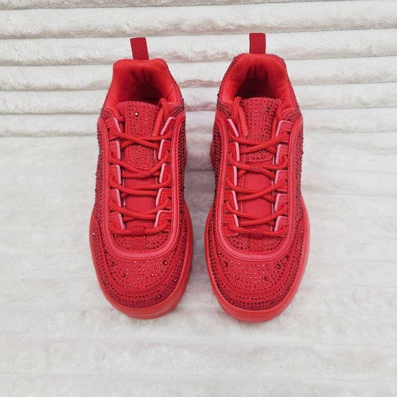 Cush Baby 2 Ruby Red Rhinestone Platform Sneakers - Tennis Shoes - Picture 7 of 14